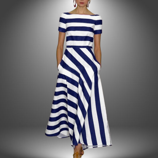 Riviera Stripe Maxi Dress – Diagonal Stripes & Stylish Statement