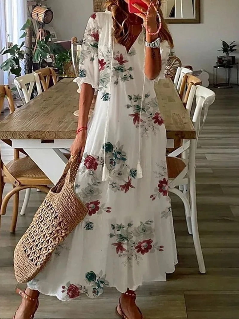 Bohemian Maxijurk met Taillelint en Knoopsluiting – Zomerjurk