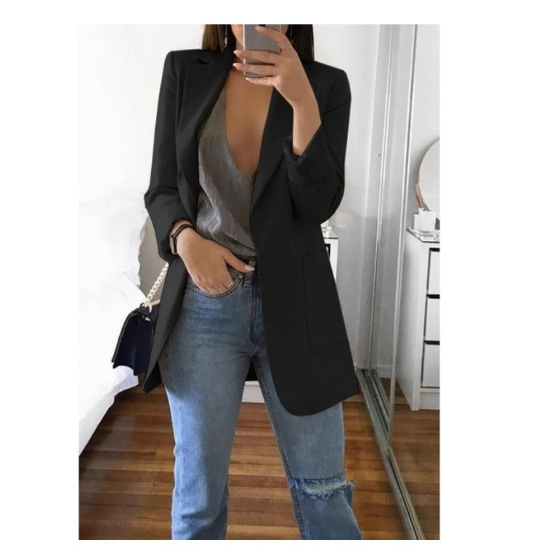 Elegante Casual Blazer met Schoudervulling voor Dames