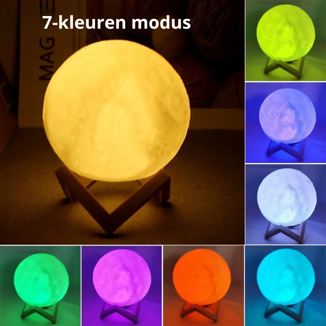 LED Maanlamp 8 cm met Houten Statief – Sfeervolle Nachtlamp