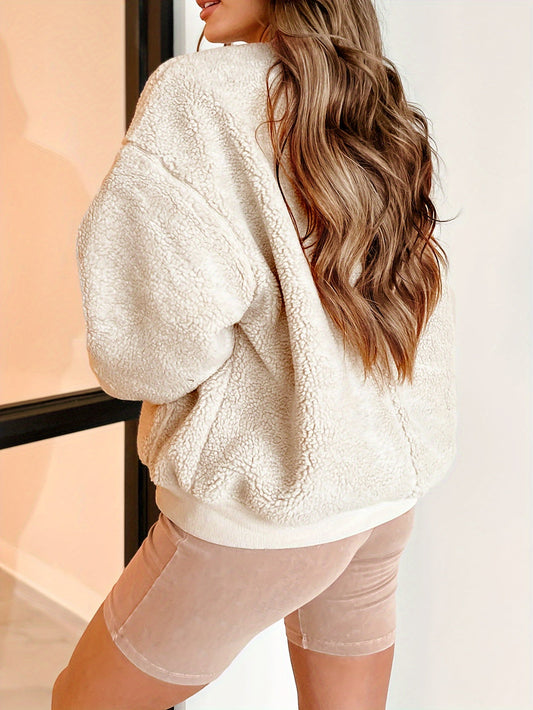 Dames Bomberjack van Fleece met Ronde Hals en Effen Kleur