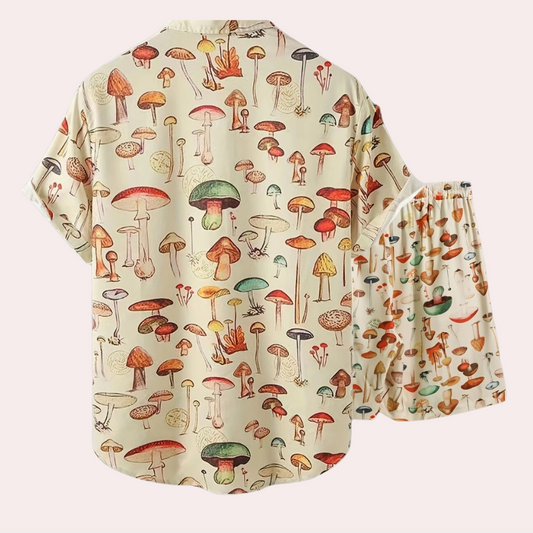 Heren zomerset met paddenstoelenprint