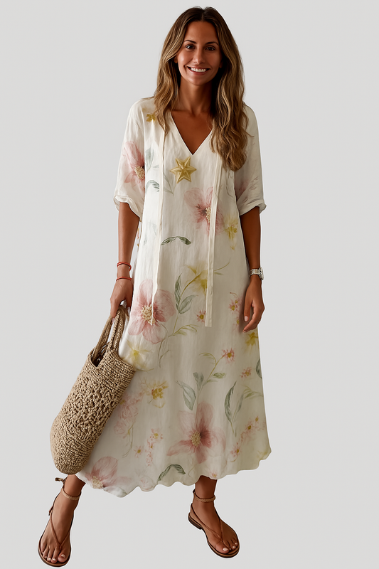 Elegante Dames V-Hals Jurk met Print en Flatterende Pasvorm