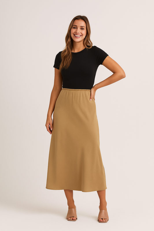 Glanzende A-lijn Midirok – Satijnlook & Comfort