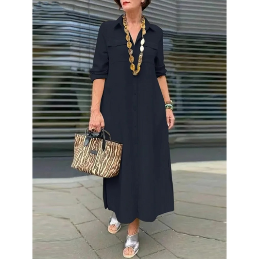Elegant V-Neck Shirt Dress – Timeless Style for Women