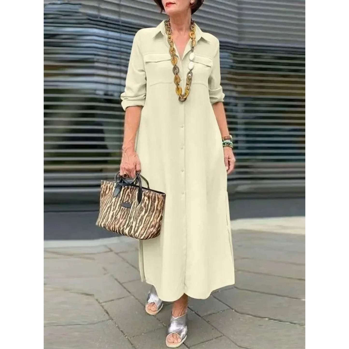 Elegant V-Neck Shirt Dress – Timeless Style for Women