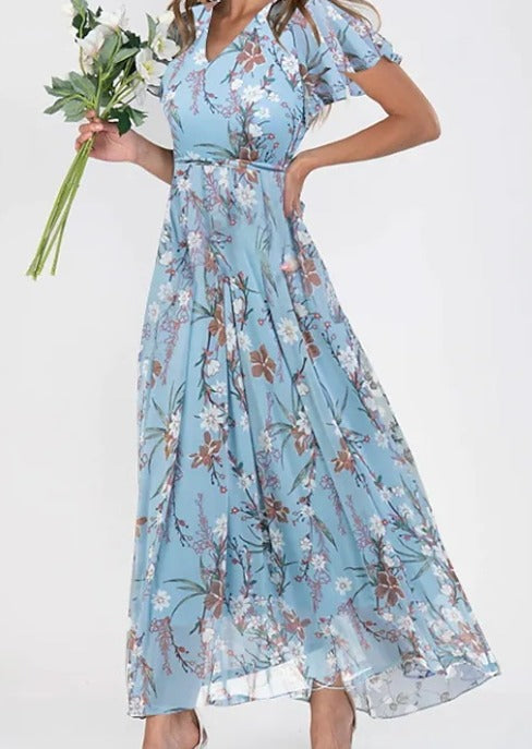 Maxi Zomerjurk met Bloemenprint en Vlindermouwen – Voor Dames