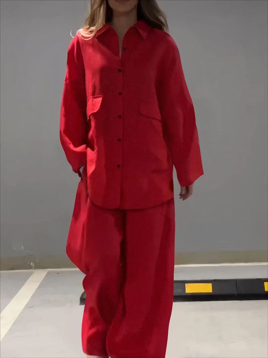 Rode Loungewear Set Dames – Luchtige Zomer Co-ord met Elastische Taille