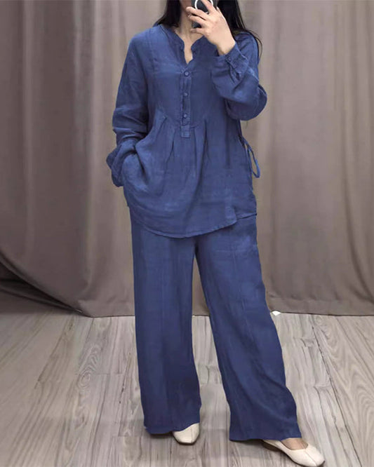 Luchtige Katoen-Linnen Dames Set met Losse Pasvorm voor de Zomer