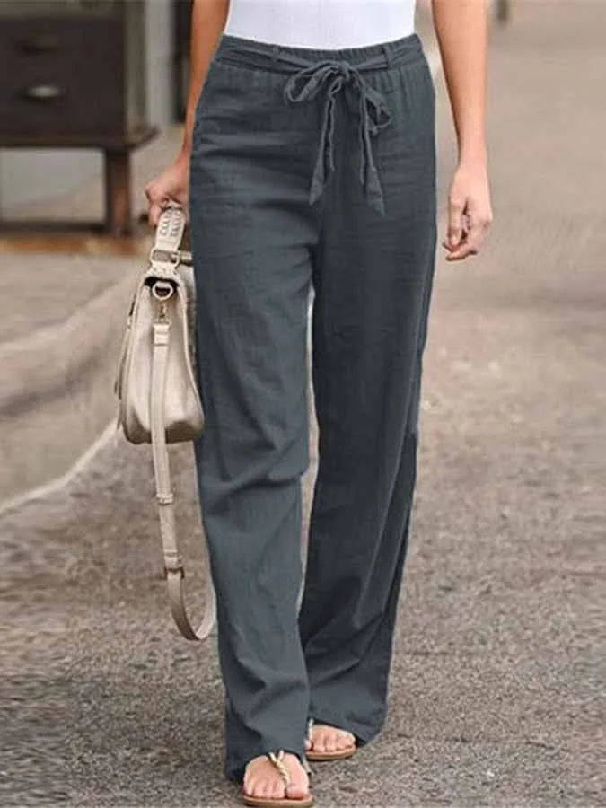 Women’s Linen Pants with High Waist and Wide Legs