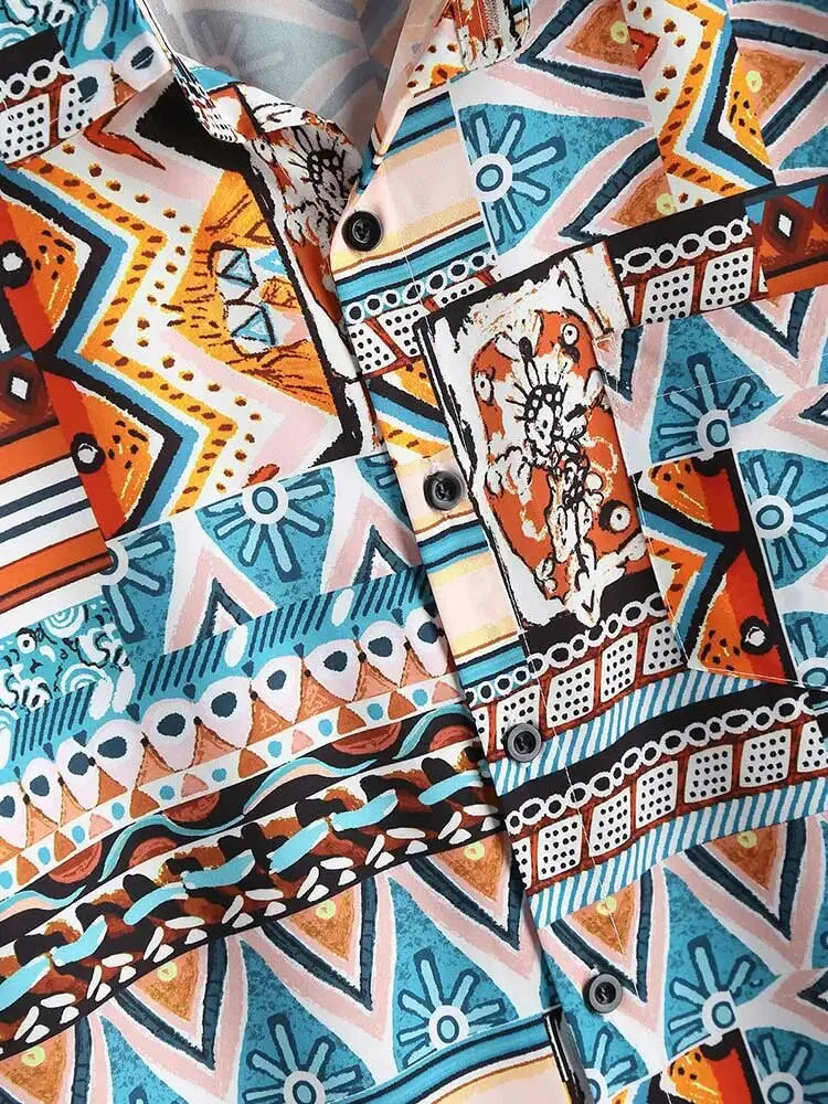 Bohemian Heren Overhemd met Aztec Print – Opvallende Zomerstijl