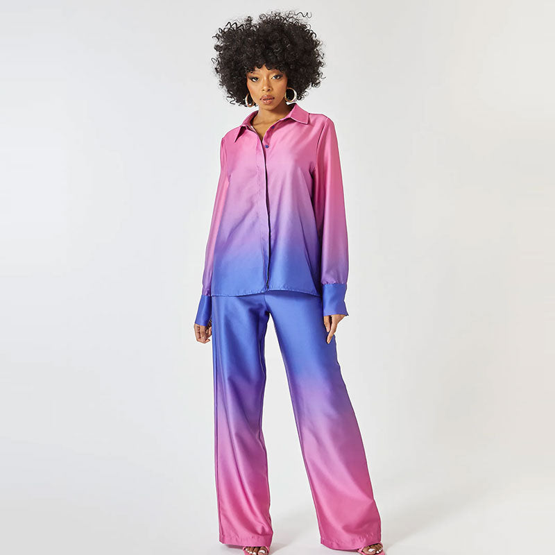 Elegante Dames Co-ord Set met Pofmouwen en Rechte Pijpen