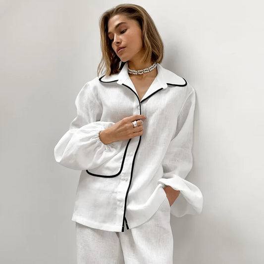 Dames pyjama set met jas en wijde broek