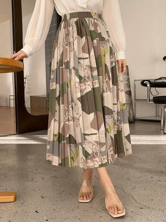 Elegante Geplooide A-lijn Rok met Allover Bloemenprint