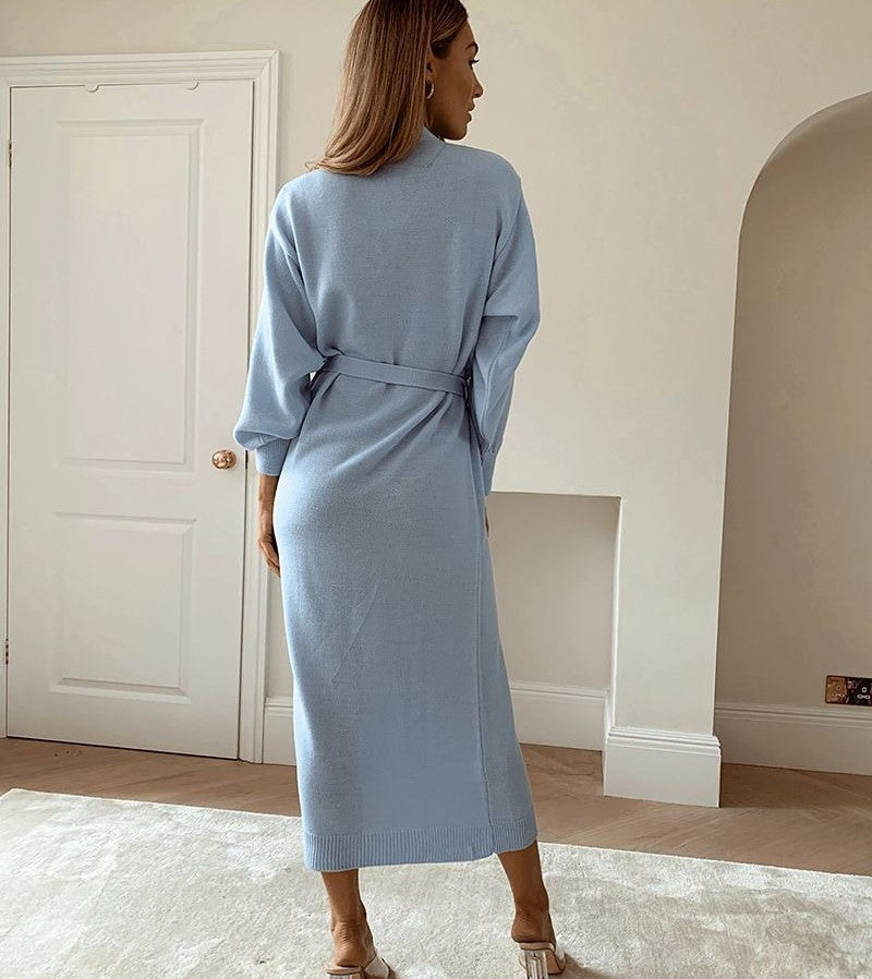 Gebreide Wikkeljurk met Lange Mouwen en Elegante Pasvorm