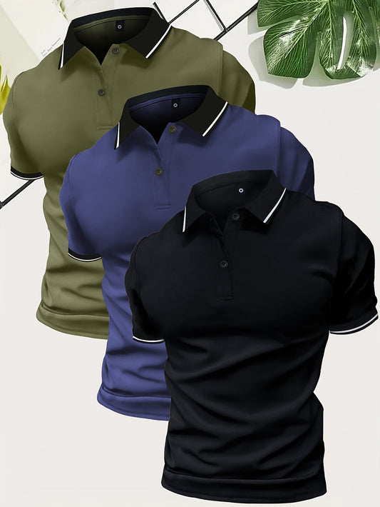 Set van 3 heren polo shirts – ademend en comfortabel voor zomer en lente