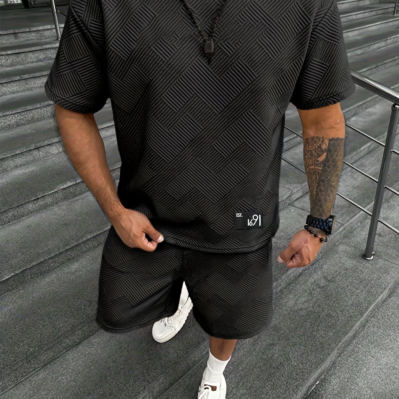 Men's Jacquard T-Shirt & Shorts Set – Casual, Sporty Summer Outfit