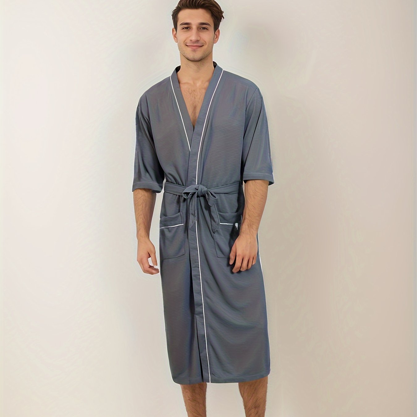 Herenbadjas met korte mouwen en V-hals