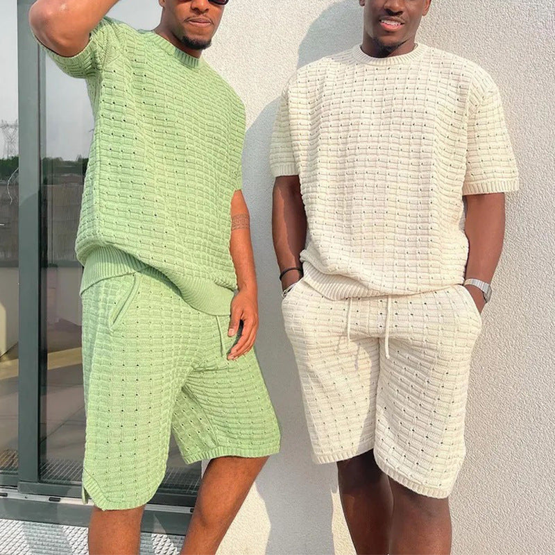 Heren Zomerset in Wit en Groen – Casual Set met Shirt en Short