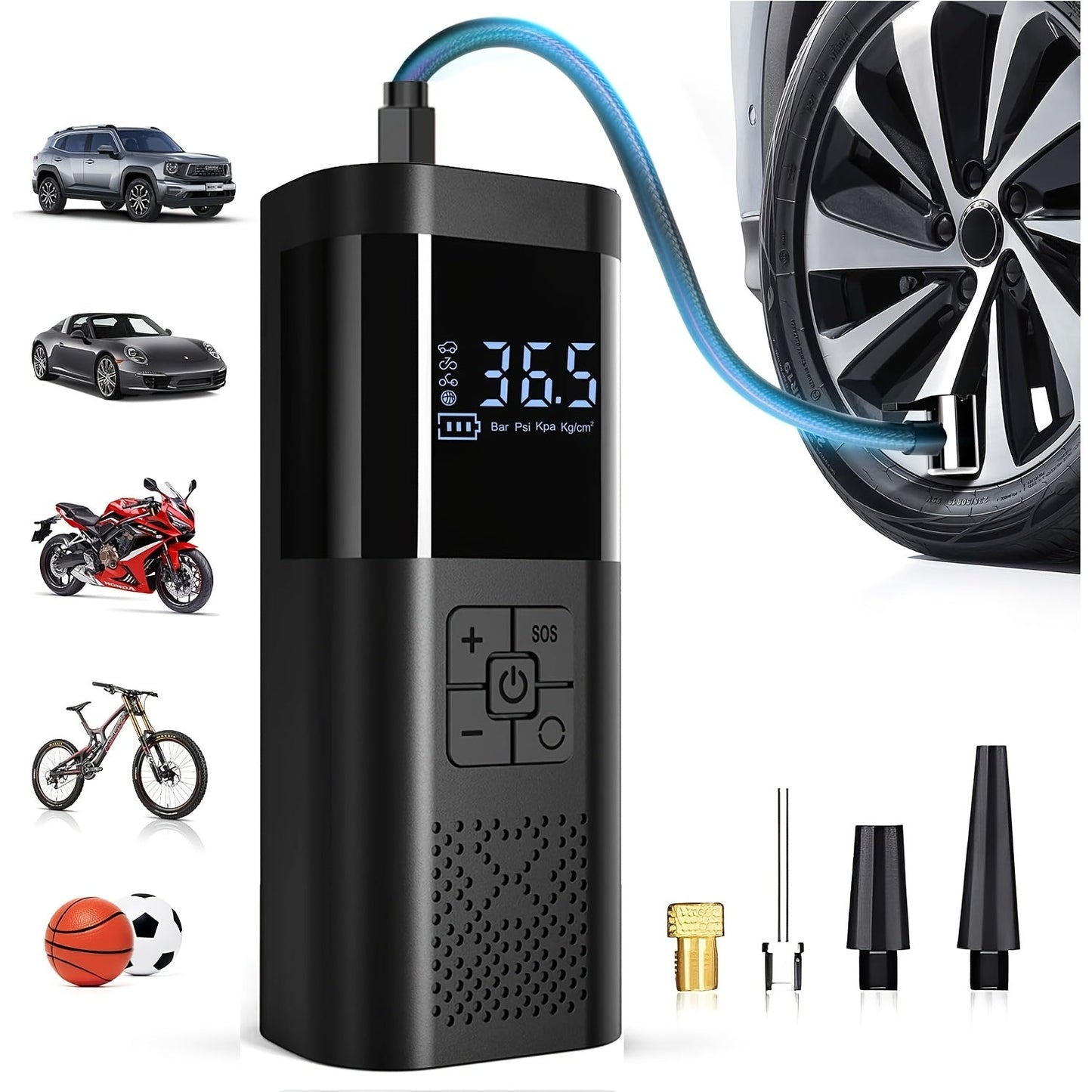 Portable Air Compressor with LCD Display & LED Light