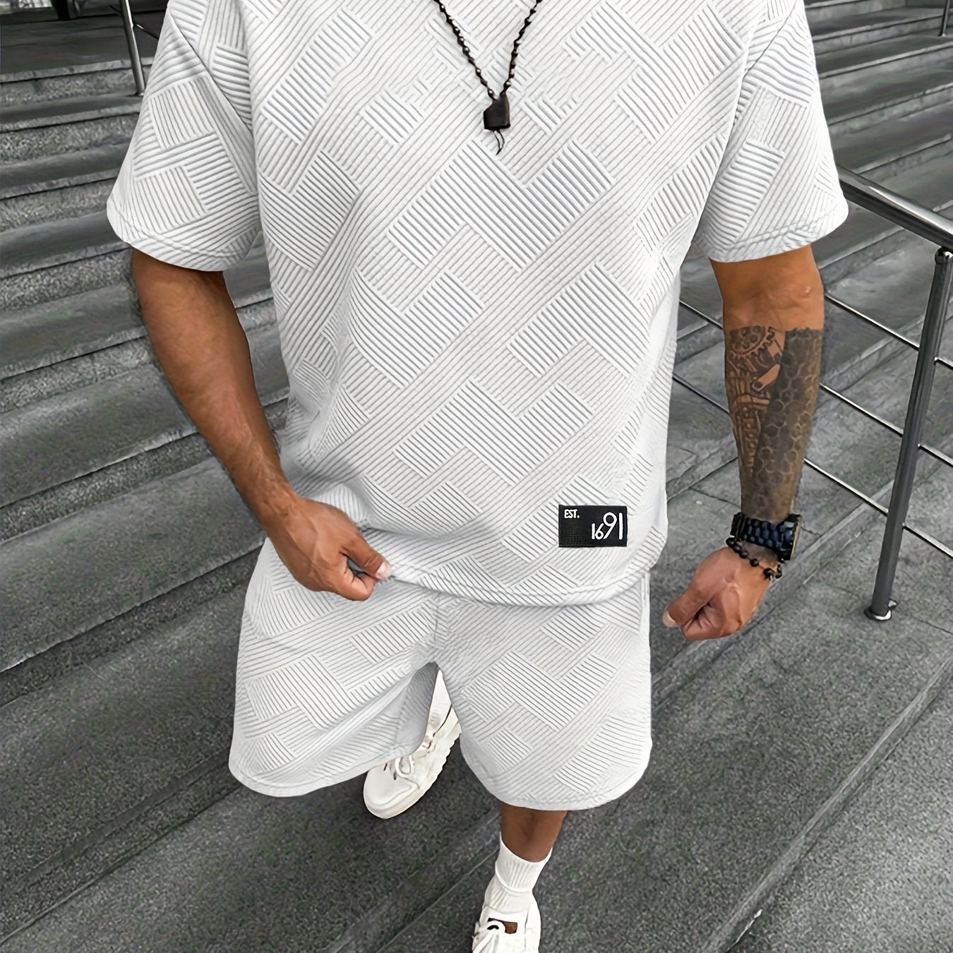 Men's Jacquard T-Shirt & Shorts Set – Casual, Sporty Summer Outfit