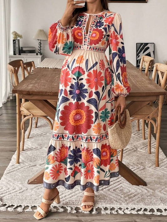 Zwangerschapsjurk met Plantenprint en Strikdetail