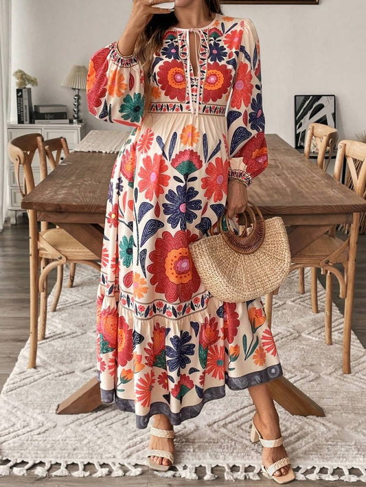 Zwangerschapsjurk met Plantenprint en Strikdetail