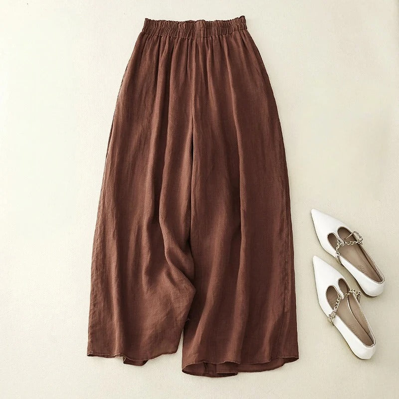 Luchtige Damesbroek met Wijde Pijpen en Hoge Tailleband