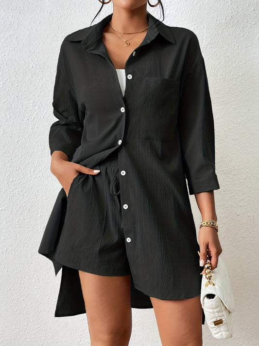 weedelige dames set met overhemd en short