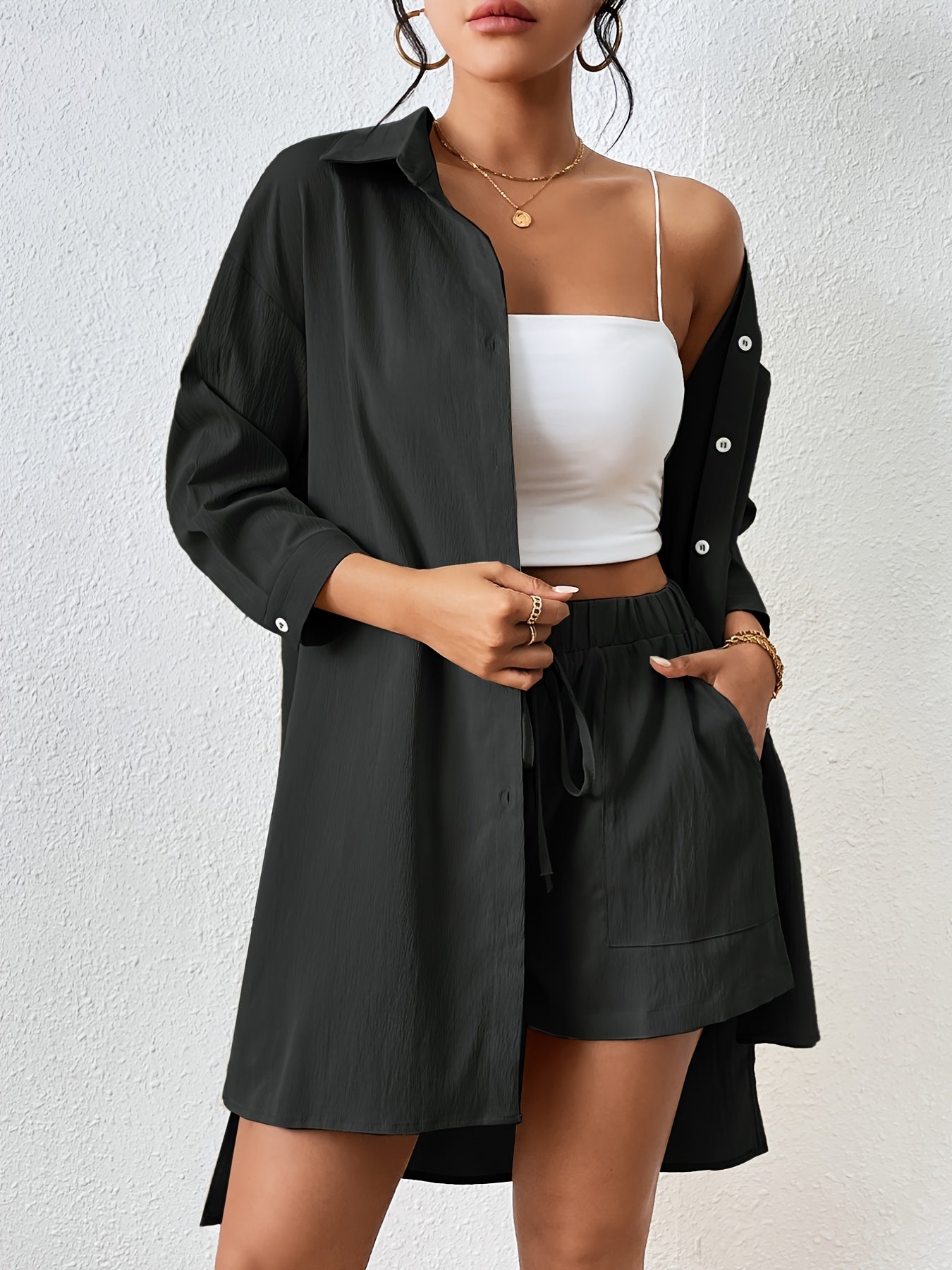 weedelige dames set met overhemd en short