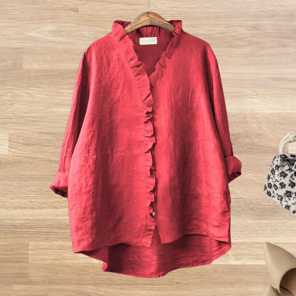 Zomerse Ruffle Blouse met Opgerolde Mouwen