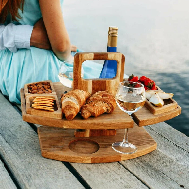 Opvouwbare Wijntafel Hout – Voor Picknick & Strand