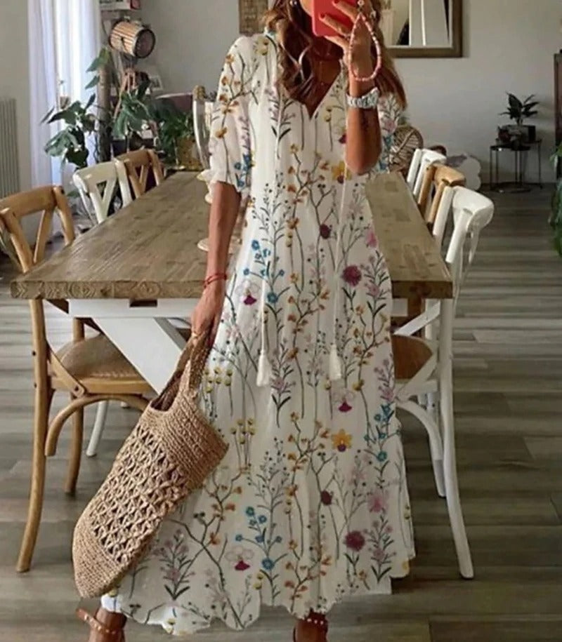 Bohemian Maxijurk met Taillelint en Knoopsluiting – Zomerjurk