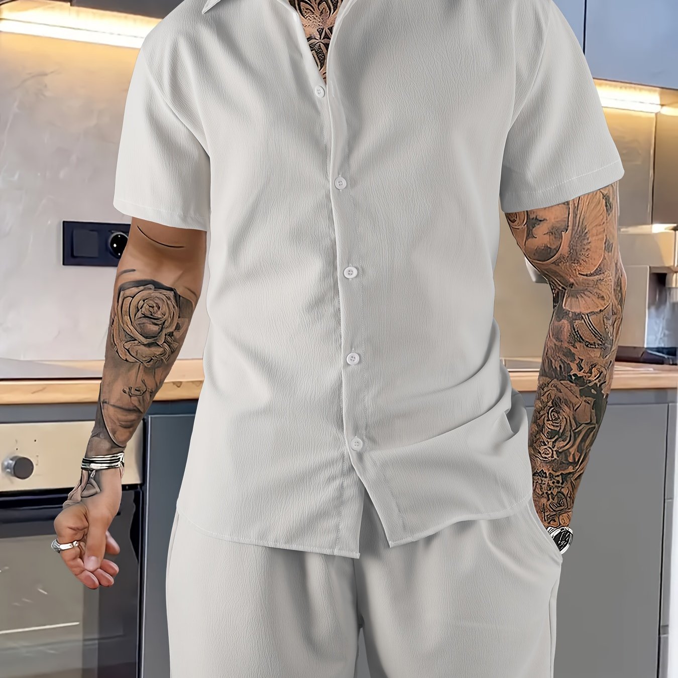 Tweedelige heren zomerset – overhemd met reverskraag en korte broek