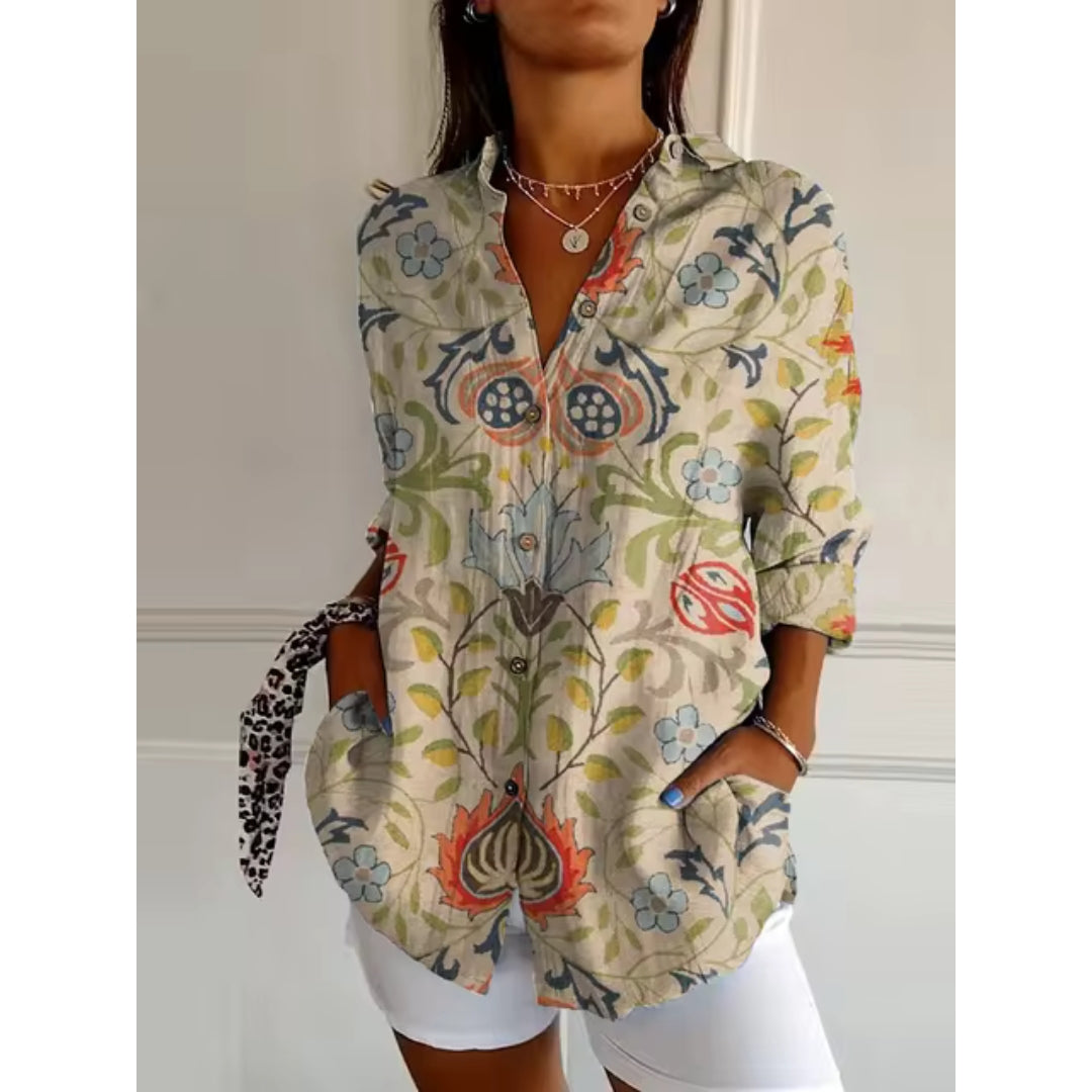 Luchtige Bloemenblouse met Knoopsluiting voor Dames