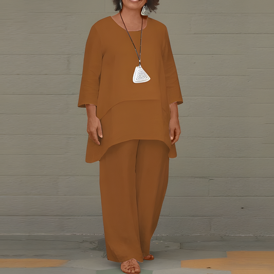 Linnen Zomerset voor Dames met Gelaagde Top en Wijde Broek