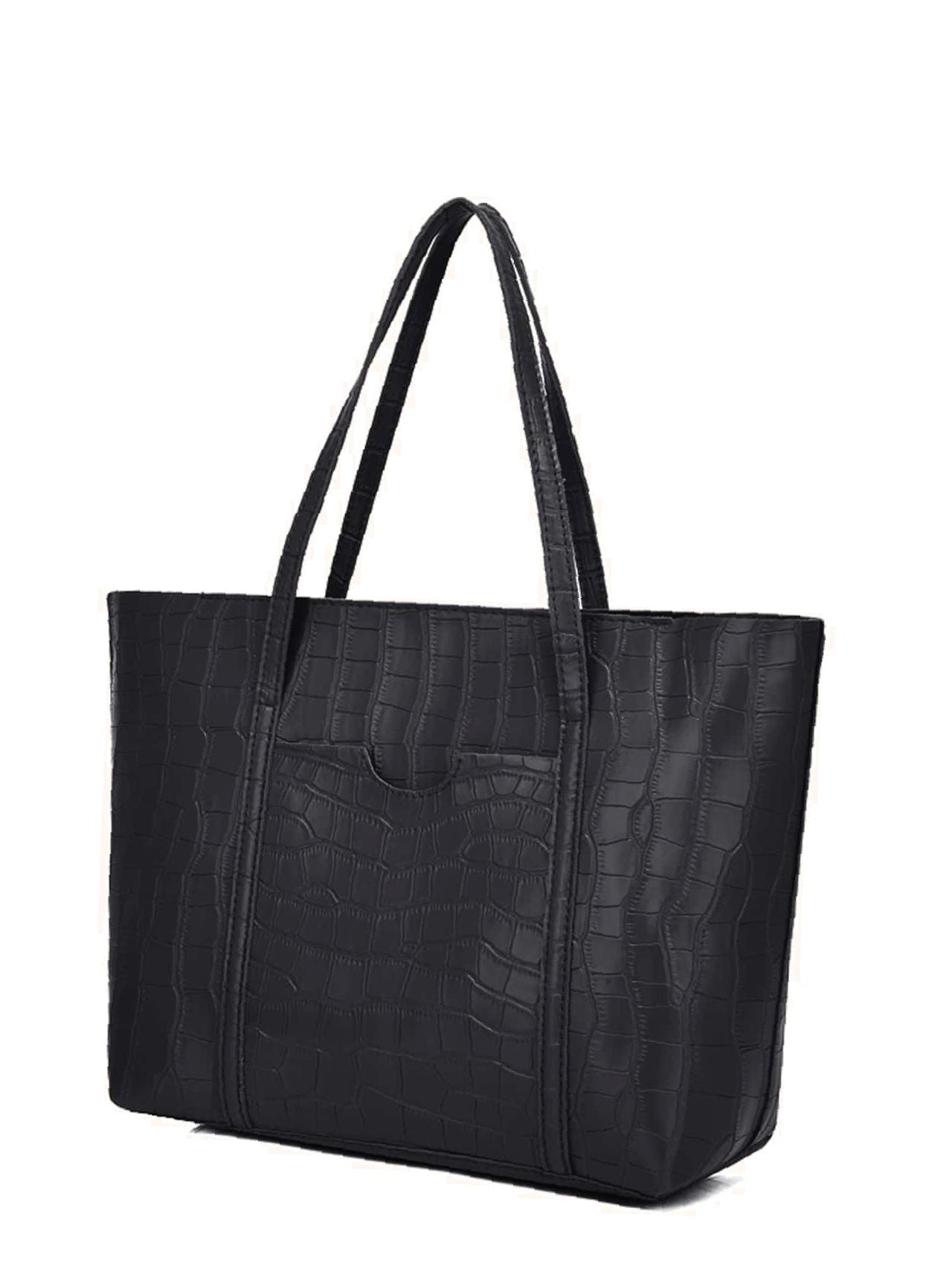 Geëmbosseerde Dames Tote Bag Set met Krokodillenmotief – 3-Delige Tassenensemble