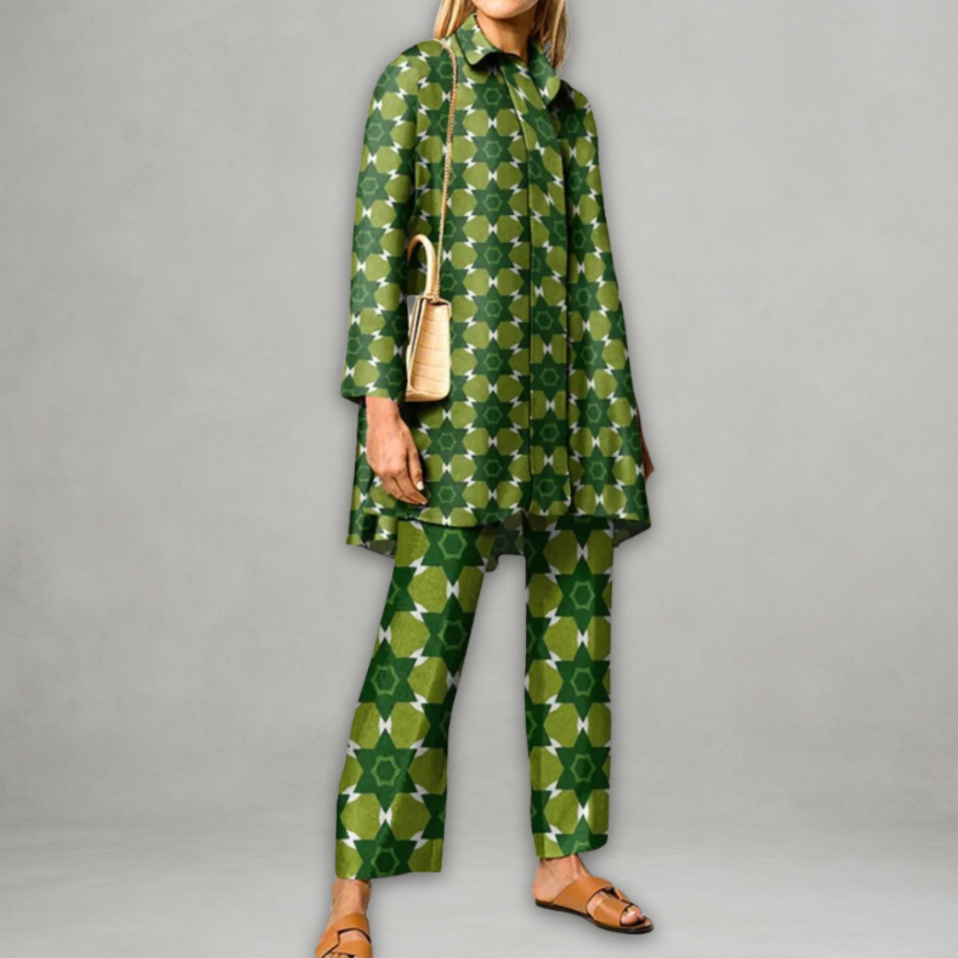 Grafische Co-ord Set voor Dames – Rechte Pasvorm & Statement Look