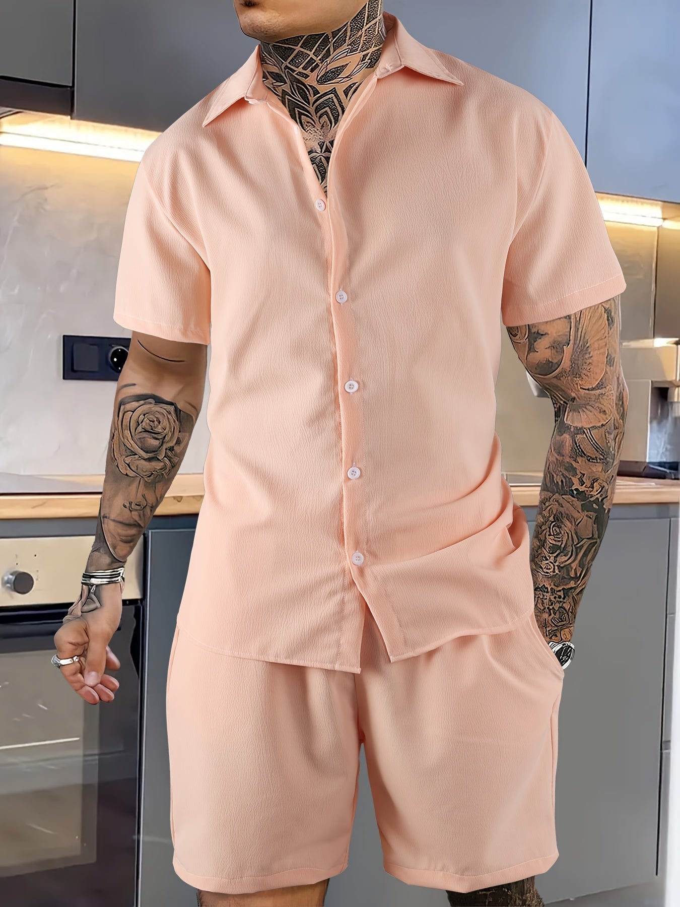 Tweedelige heren zomerset – overhemd met reverskraag en korte broek