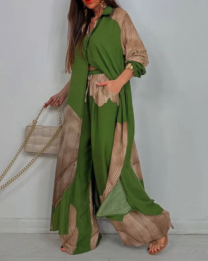 Luchtige Dames Co-ord Set met Wijde Broek en Losvallende Blouse