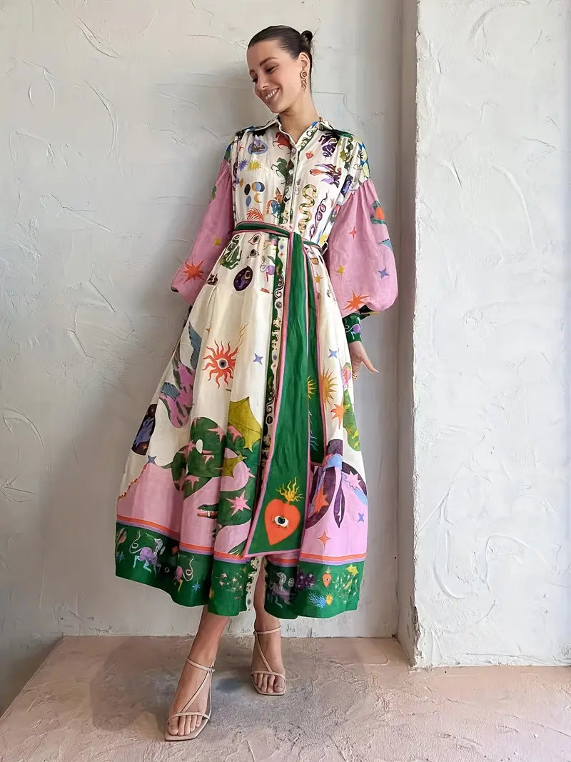 Zomerse maxi-jurk met speelse abstracte print