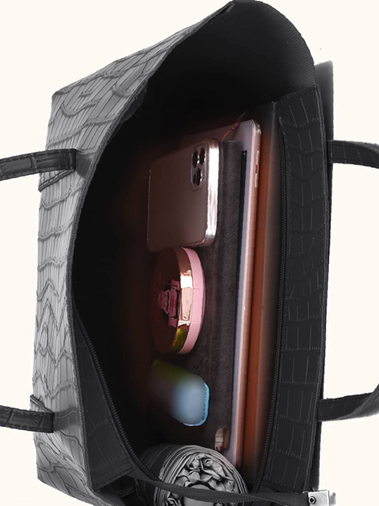 Geëmbosseerde Dames Tote Bag Set met Krokodillenmotief – 3-Delige Tassenensemble