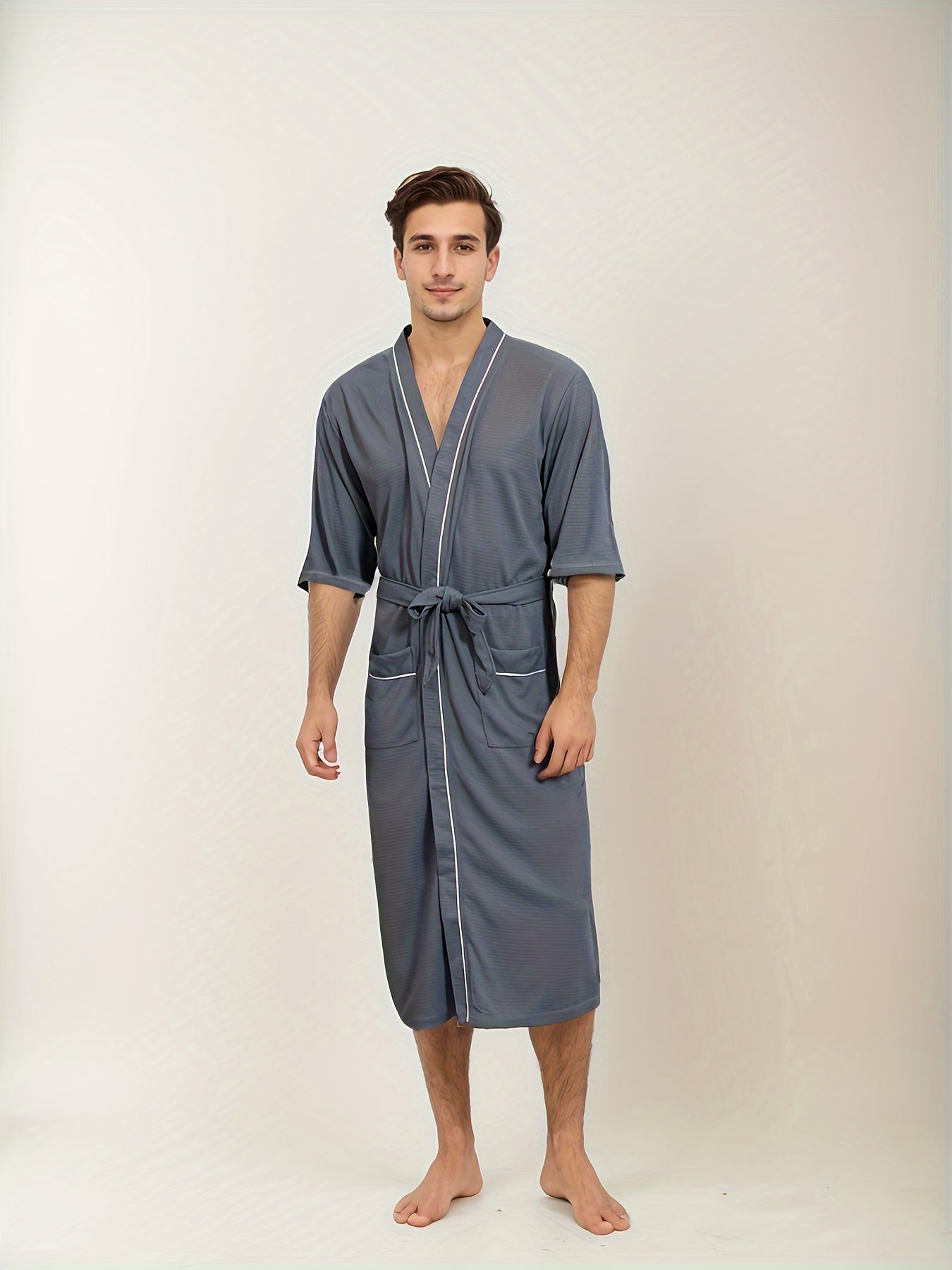 Herenbadjas met korte mouwen en V-hals