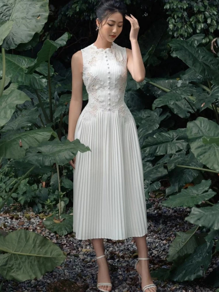 Women’s Summer Embroidered Dress with Pleats