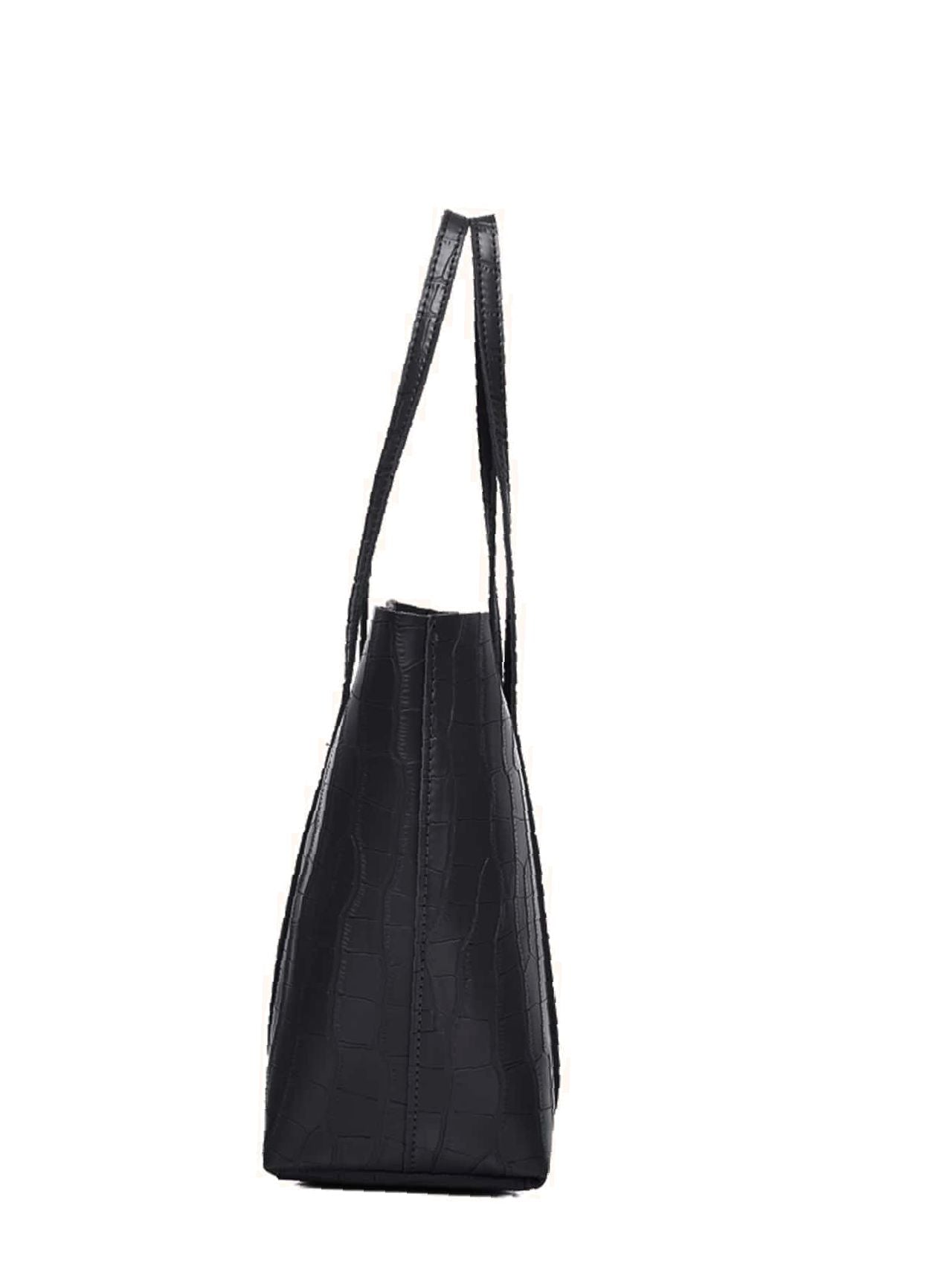 Geëmbosseerde Dames Tote Bag Set met Krokodillenmotief – 3-Delige Tassenensemble