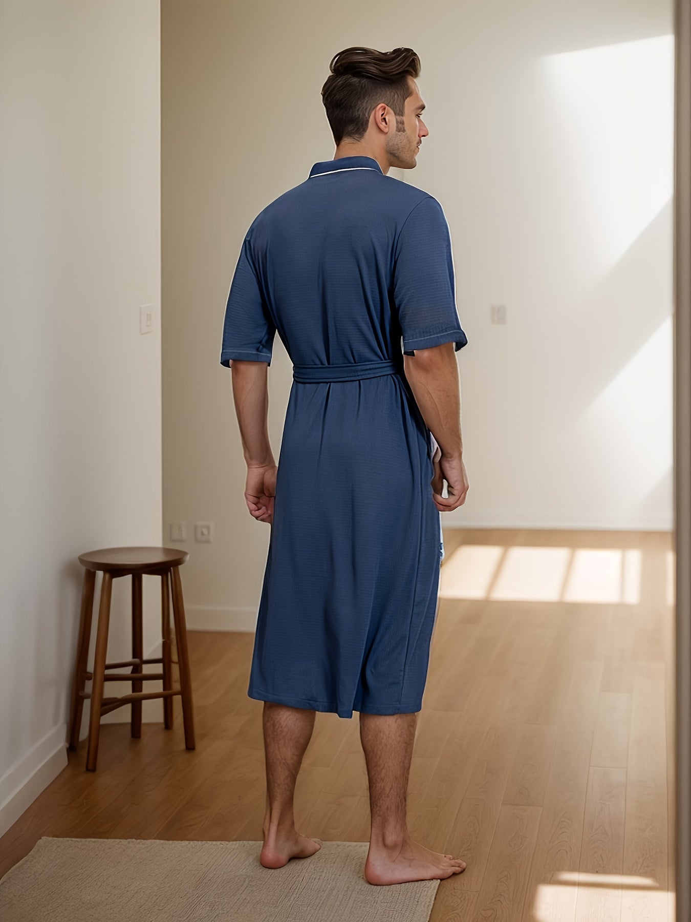 Herenbadjas met korte mouwen en V-hals