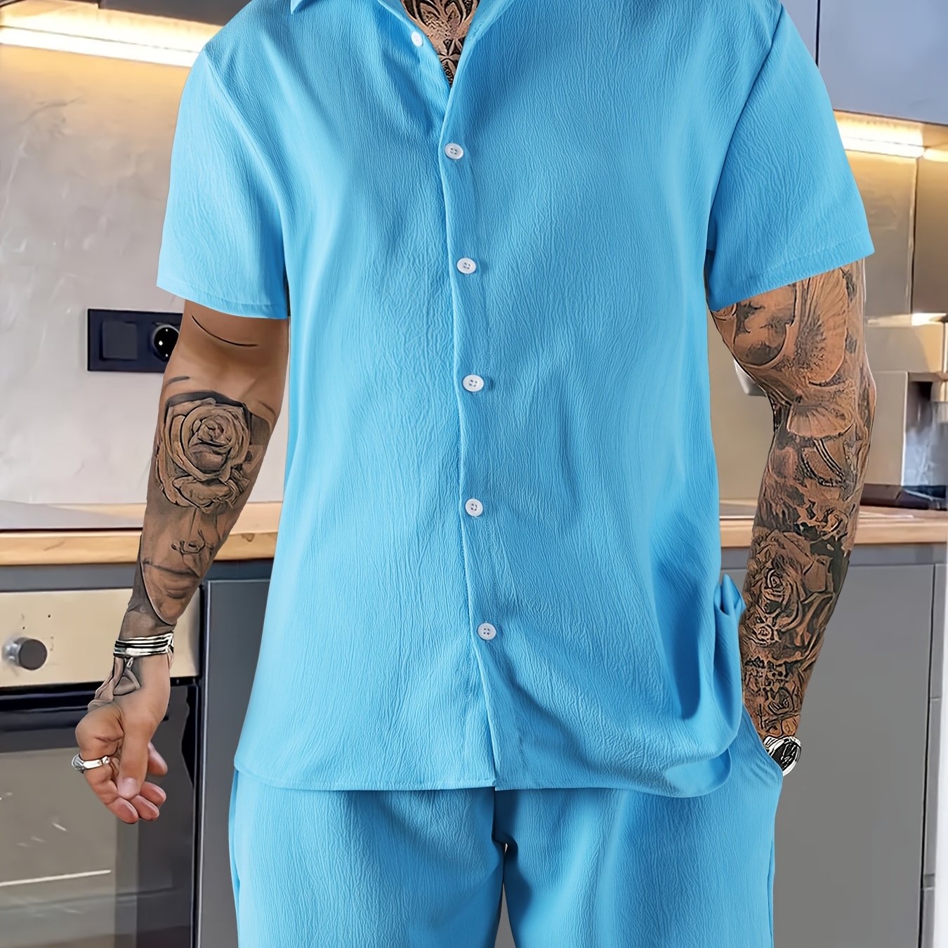 Tweedelige heren zomerset – overhemd met reverskraag en korte broek