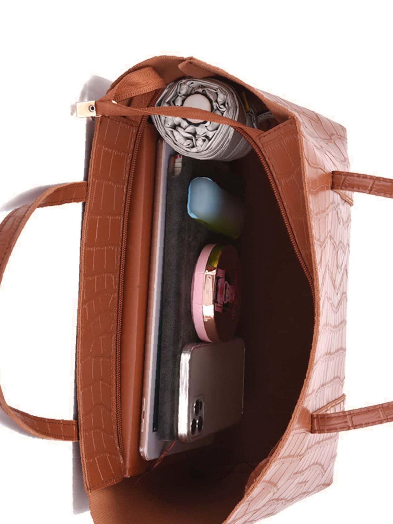 Geëmbosseerde Dames Tote Bag Set met Krokodillenmotief – 3-Delige Tassenensemble