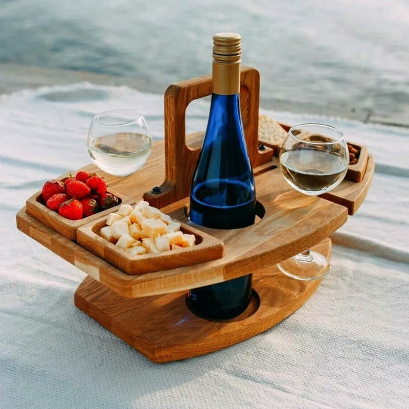 Opvouwbare Wijntafel Hout – Voor Picknick & Strand