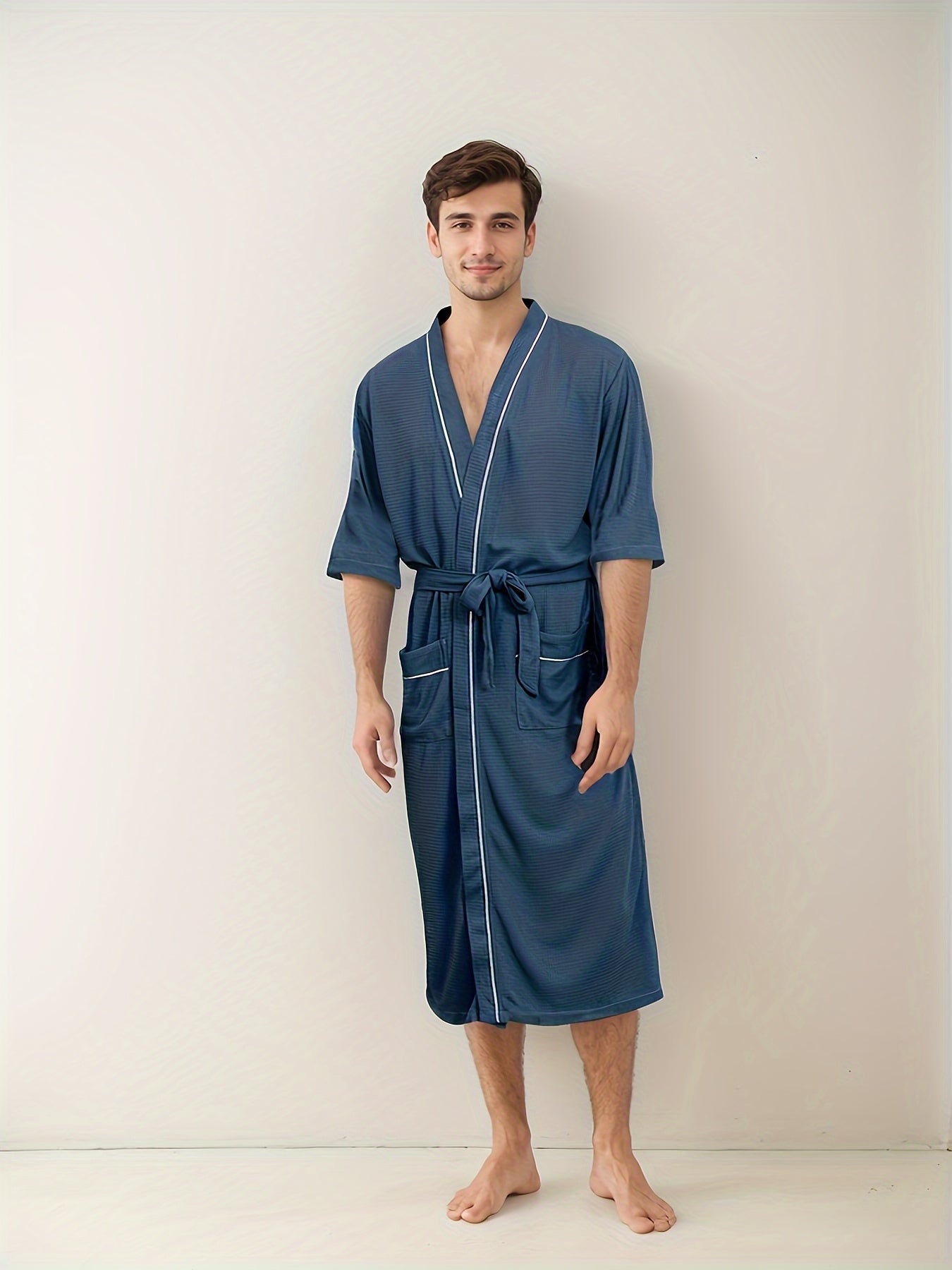 Herenbadjas met korte mouwen en V-hals